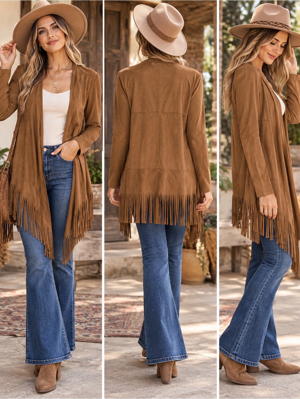 Demanding Brown Faux Suede Fringe Cardigan/Jacket – Size Small